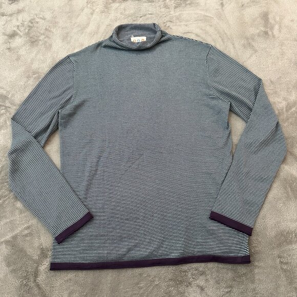 Title Nine Roll Neck Sweater Blue Striped Long Sleeve Shirt XL Women's - Picture 1 of 6